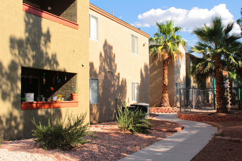 Exterior photo of Bellevue building Palm Trees 1